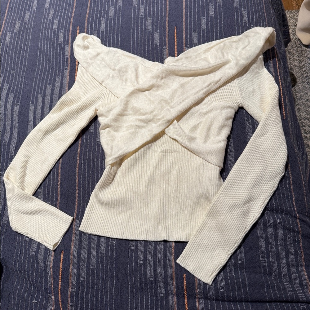 Abercrombie & Fitch Off-Shoulder Cream Sweater